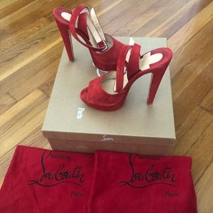 Louboutin red bottoms, loulou dancing red suede